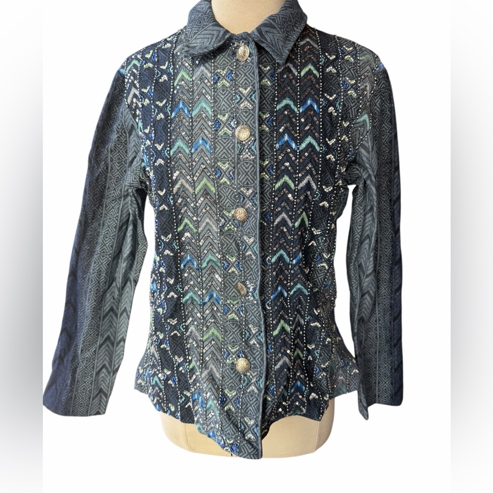 Late 1990s Coldwater Creek 100% Cotton Lightweight Denim Embroidered, Sequins &